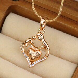 "Rose Gold Mom and Child Heart Pendant with Crystals Gift for Mom, XPPT1486